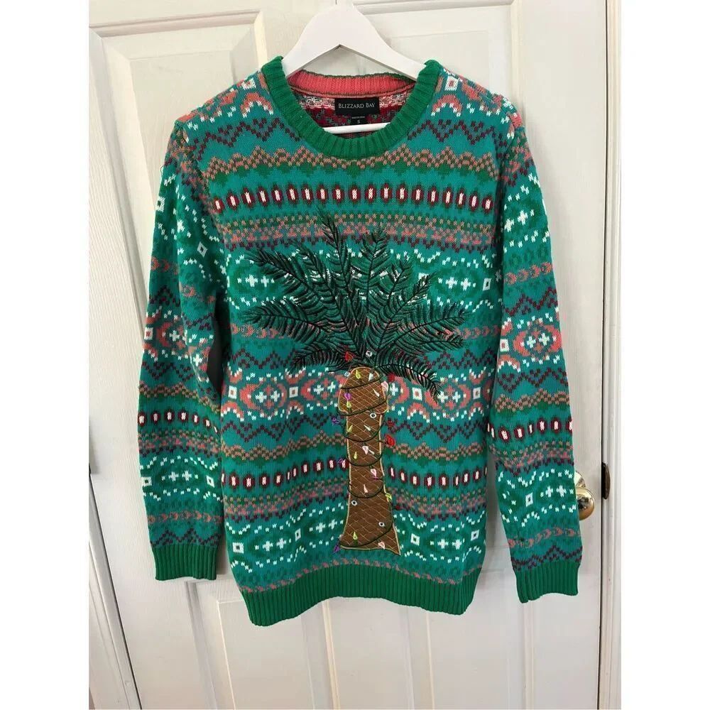 Blizzard Bay Light Up Palm Tree Christmas Sweater sz S NWOT